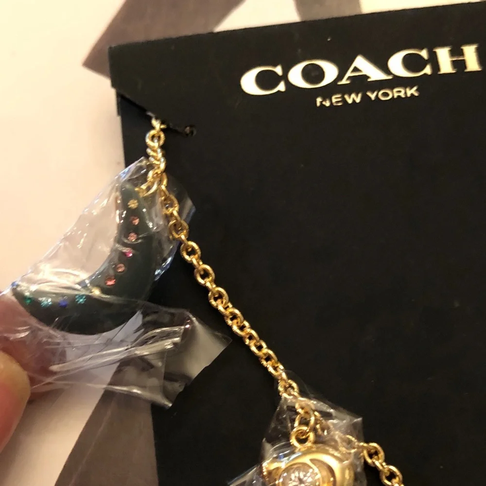 Authentic New on card COACH Gold-Tone Multi-Color Charm Necklace
